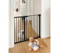 COMOMY Barriere de Securite Enfant Super Haute, 75-117cm Barriere Chien Escalier, sans Percage, Extensible, Fermeture Automatique, Monté sous Pression (Noir)