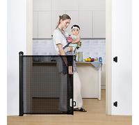 COMOMY Barriere de Securite Retractable 0 à 140cm, Barrière Extensible pour Bébés,Chats et Chiens,Utilisation d'Une Seule Main,Gain de Place,Barrière Escalier Bébé pour Escalier/Grille/Extérieur,Noir