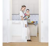 COMOMY Barriere de Securite Retractable 0 à 180cm, Barrière Extensible pour Bébés,Chats et Chiens,Utilisation d'une Seule Main,Gain de Place,Barrière Escalier Bébé pour Escalier/Grille/Extérieur,Blanc