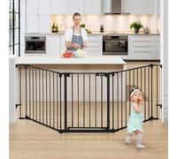 COMOMY Barrière Extra Large de 203,2 cm pour Chien, Maison, escalier, Porte, cheminée, Fermeture Automatique, Portail pour Animaux de Compagnie avec Porte traversante, 3 Panneaux métalliques, clôture