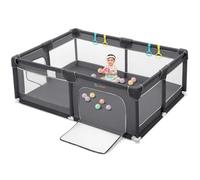 COMOMY Parc Bebe 188x127x66cm, Parc pour Bébés et Jeunes Enfants Large, 4 Anneaux de Traction, Filet Doux et Respirant, Centre d'Activités (Gris Foncé)