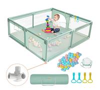 COMOMY Parc pour bébé - 160 x 160 x 66 cm - Grand parc sûr et antidérapant pour enfants - Aire de jeux de sécurité avec tissu Oxford imperméable, balles, anneaux de traction et sac de transport - Vert