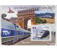 Comores Bloc-Feuillet 440 (complète. Edition.) Neuf avec Gomme Originale ** MNH 2008 française Trains (TGV) (Timbres pour Les collectionneurs) vehicules sur Rails/funiculaire
