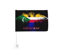 Comorin, le drapeau du peuple des Comores, avec aigle, à clipser sur la vitre d'une voiture ou d'un camion. Décoration de protection solaire, bannière double face de 30 x 45 cm.