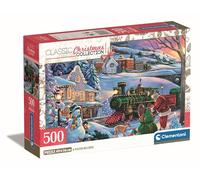 Clementoni - Puzzle 500 pièces dès 14 Ans - Le Train de Noël - Paysage Hivernal détaillé - pour Adultes et Adolescents