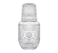 Compact Carafe with Cup, Clear Mouthwash Dispenser - Glass Water Pitcher | for Wine Liquids Bedroom Bathroom Home Kitchen Dining Party