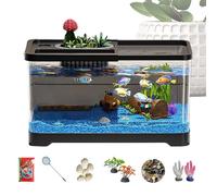 Compact Fish Tank Starter Kit with LED Light and Built-in Filter, Glass Aquarium Set Underwater Landscape Decor for Kids Room, Dorm, Living Room, Den, Or Beginner Home Aquarists