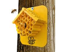 Compact Nesting Shelter, Small Bee Habitat, 3.54x4.45 inch Bamboo Hive with Protective Roof, Natural Pollinator House, Orchard Sanctuary with Rustic Finish, Landscape Decor for Backyard and Park