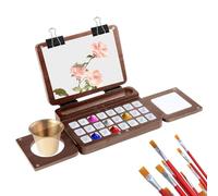 Compact Paint Palette, Sleek Wooden Box, Foldable Mixing Tray, Portable 24 Grid Color Organizer, Travel Art Supplies Kit, Painting Accessory for Home, Studio, Field, Exhibition