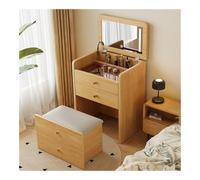 CompactMakeupVanitySetwithFoldingMirrorUpholsteredStoolElegantModernDressingTable pour chambre à coucher Finition naturelle Maquillage Bureau avec miroir