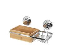 Compactor BESTLOCK Spa - Rack avec Porte Savon, Taille L, 27,3x15x13,5 cm, Bambou et Acier Chromé, Ventouses TPU et ABS