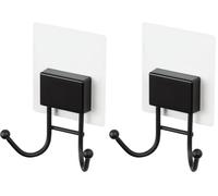 Compactor - Double crochet adhésif mural sans perçage, Coloris noir mat, Porte serviette salle de bain, accroche torchon cuisine (Lot de 2)
