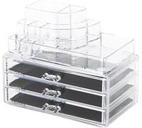 Compactor Grand organisateur de cosmétiques - 3 tiroirs, compartiment de rangement supérieur, plastique transparent