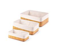 Compactor Lot de 3 paniers de Rangement en Bambou avec poignées, Bambou Naturel, Doublure en Tissu, Grand 33 x 23 x 12 cm, Moyen 29 x 19 x 10 cm, Petit 25 x 15 x 8 cm, Brun, RAN10569