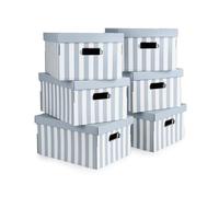 Compactor - Lot de 6 boîtes de rangement en carton Shirt - Rayures bleues et blanches - Couvercle uni - Format rectangulaire 40 x 31 x H21 cm - Fabrication française