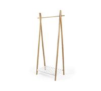 Compactor Rails à Vêtements en Bambou, Armoire Portable Autoportante, Porte-manteaux et Porte-vêtements pour les Chambres, Les Couloirs et Les Bureaux, Brun/Blanc