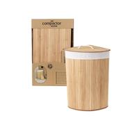COMPACTOR- Panier à linge d’angle pliable en bambou - Couvercle amovible - Tissu intérieur écru - Gain de place - Format compact 35 x 35 x H60 cm - Design naturel pour salle de bain