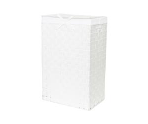 Compactor Panier à Linge rectangulaire avec Couvercle, Panier à Linge tissé pour Chambres et salles de Bains, Doublure Amovible et poignées de Transport, Blanc, 25 x 38 x H.60 cm