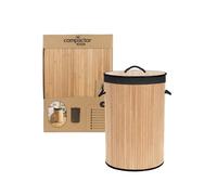COMPACTOR - Panier à linge rond pliable en bambou avec couvercle - Tissu intérieur noir amovible - Poignées en corde - Format gain de place 40 x H60 cm - Style naturel et sobre