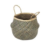 Compactor Panier BELLY en Jonc de Mer Noir, 35x35x32 cm, Fait à la Main, Idéal pour Rangement ou Cache-Pot