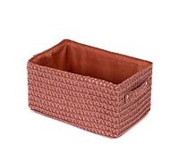 Compactor Panier de rangement rectangulaire avec poignée de traction - Boîte de rangement tissée renforcée en carton - Pour placard, bureau et étagère - Terre cuite avec doublure intérieure assortie -