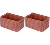Compactor Panier de rangement rectangulaire avec poignée de traction - Boîte de rangement tissée renforcée en carton - Pour placard, bureau et étagère - Terre cuite avec doublure intérieure assortie -