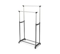 Compactor Rack à vêtements réglable double avec 4 roues, acier et plastique, 78 x 42 x 85/165 cm, noir/argent, RAN9414