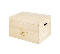 Compactor RAN6481 Coffre avec Couvercle, en Bois Brut, 40 x 30 x 23 cm