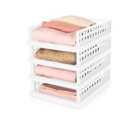 Compactor SLIDER Organiseur d'armoire avec tiroir amovible, lot de 4 étagères modulables réglables en plastique sans BPA pour vêtements, armoires, salle de bain, blanc, taille Midi (34 x 45 x 11,5 cm)