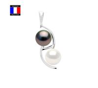 Compagnie Générale des Perles - Pendentif TOI & MOI Véritables Perles de Tahiti et Eau Douce 9-10 mm Or Blanc 18 Cts - Bijou Femme