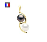 Compagnie Générale des Perles - Pendentif TOI & MOI Véritables Perles de Tahiti et Eau Douce 9-10 mm Or Jaune 18 Cts - Bijou Femme