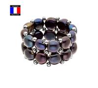 Compagnie Générales des Perles - Bague 2 Rangs - Véritable Perle de Culture d'Eau Douce Bouton Noire - Taille Réglable - Bijou 1