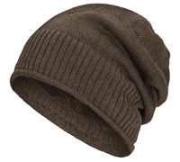 Compagno bonnet homme hiver beanie avec doublure chaude motif moderne fine maille laine polaire doux, Couleur:Marron clair,Taille unique