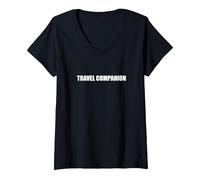 Compagnon de Voyage T-Shirt avec Col en V, Femme, Noir, L