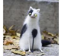 Compagnons en feutre de laine,compagnon original fait main, compagnons en feutre mignons et étranges aux grands yeux,ornement félin mignon à collectionner,mini décoration animale brodée (a#)