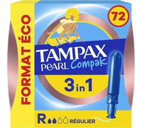 Compak Pearl,Régulier,72 Tampons Avec Applicateur,Flux Légers À Moyens,Format Eco,Triple Confort Avec Applicateur Doux,Motionfit,Voile Douceur,Certifié Oeko-Tex