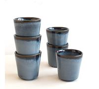 Companhia Atlântica Lot de 6 Verres à Café Expresso, Tasse en Céramique Grès 75ml, Finition à la Main, Blau, MELIDES