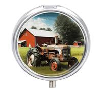 Company Pilulier en forme de tracteur agricole - 3 compartiments - Petit pilulier quotidien - Boîte à pilules de voyage ronde en métal pour sac à main