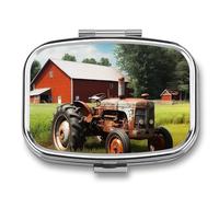 Company Pilulier portable à 2 compartiments Motif tracteur agricole Pour poche Sac à main Conteneur de médicaments quotidiens pour contenir des vitamines, de l'huile de poisson Cadeau de voyage