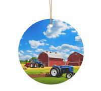 (Company Tracteur agricole) Imprimé Arbre de Noël en aluminium Ornements Pendentifs 1 pièce Ornements de Noël ronds pour roman 8 cm