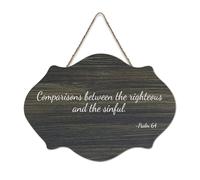 Comparaisons entre les justes et le péché en bois 15,2 x 25,4 cm Verse de la Bible Art mural rustique à suspendre Plaques en bois pour porte d'entrée, salon, cuisine, décorations de Noël