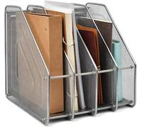 Compartiments 4 Rangement de Bureau Porte-Magazines Range-revues Métal Panier de Rangement Fichiers Documents Module de Classement Durable DIY Trieur de Livres Cahiers pour Bureau Ecole Maison,Argent