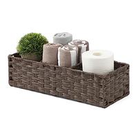 [Compartiments plus grands] Panier à papier pour surmatelas de toilette - Panier multi-usage en osier en plastique tissé à la main avec séparateur pour organiser, décoration de salle de bain rustique,