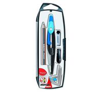 Compas Maped métal - Coffret 5 pièces Open métal avec bague universelle, étui mines, crayon Mini Bla