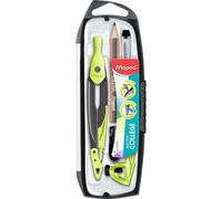 Maped - Coffret 5 pièces - 1 Compas Métal Open Mine + 1 Bague Universelle + 1 Crayon + 1 Taille-Mines + 1 Etui-Mines - Accessoires Interchangeables - Pour Collège - Vert