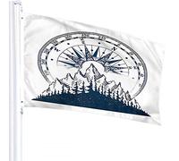 Compass Flag 3x5 FT Vintage Nature Mountain Adventure Trees Nautical Compass Outdoor Flags Large Welcome Yard Banners Home Garden Yard Lawn Decor