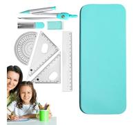 Compass For Geometry Set - 7 Piece Math Kit With Metal Compass, Protractor, Rulers & Pencil In Iron Box | Student Supplies For Drafting, Technical Drawing & School Math Exercises