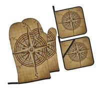 Compass Navigation Lot de 4 gants de cuisine et maniques imprimés résistants à la chaleur pour la cuisine, la pâtisserie, les grillades