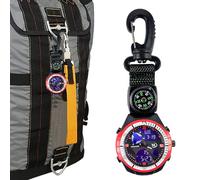 Compass Watch - Outdoor Survival Sports Pocket with Carabiner for Camping Hiking Backpacking Mountaineering Adventure, Navigation Tool, Clip on Timepiece, Gear,