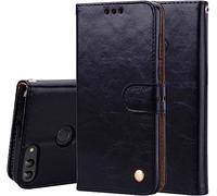 COMPATIBILE Compatible pour Huawei P Smart Fig-LX1 FIG-L21 / Enjoy 7S (5.65) Étui Couverture Support Livre Gel TPU ECO Leather Portefeuille (Noir)